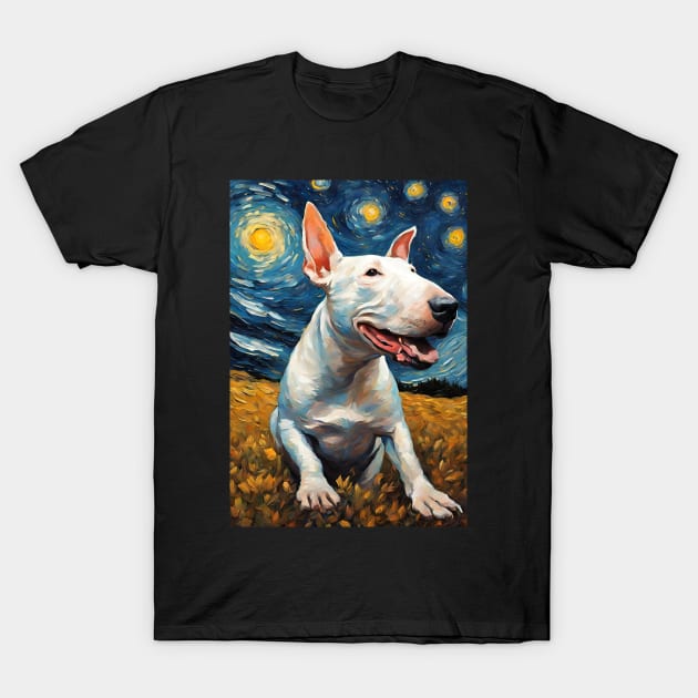 Bull Terrier Dog Breed Painting in a Van Gogh Starry Night Art Style T-Shirt by Art-Jiyuu